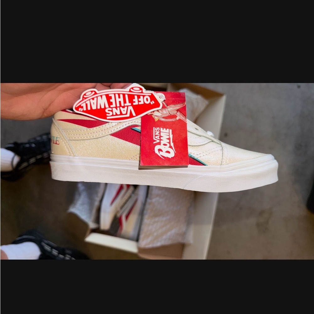 Vans Low-Top Sneakers in Cream with Red and Green Accents
